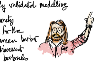 Drawing of myself doing a presentation at ESMC 2022 by Benoît Roman